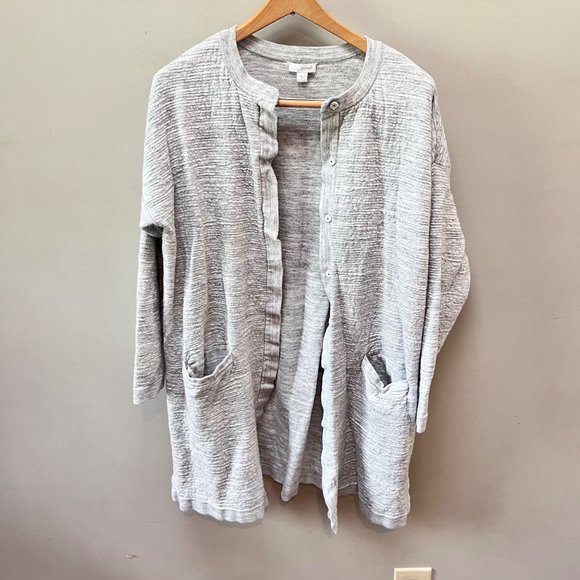 J. Jill Pure Jill Gray Marled Button Front Long Line Cardigan - Size L - Picture 1 of 6